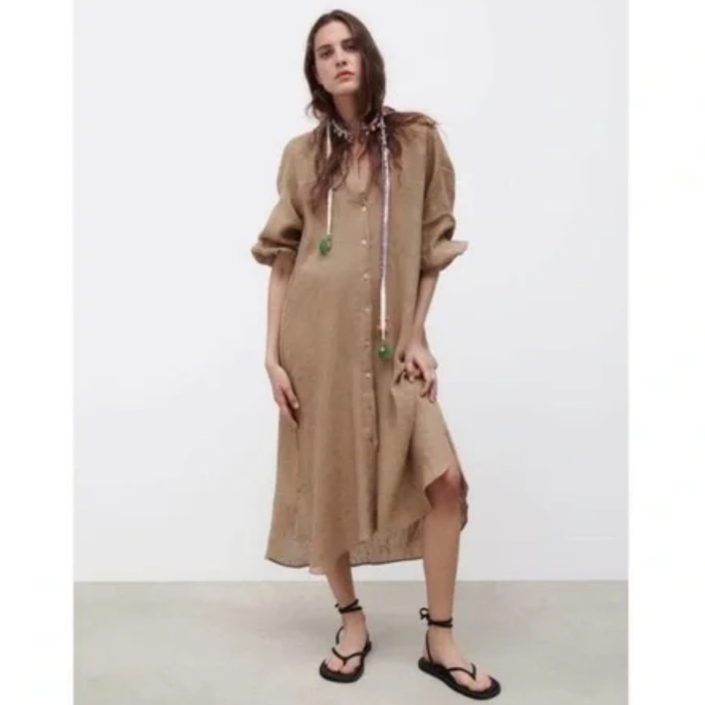 Zara Linen Shirtdrrss Size S - Picture 4 of 10